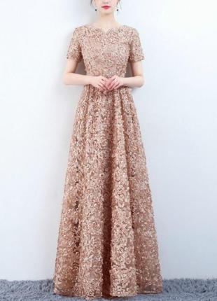 Неперевершена довга вечірня сукня плаття макраме в паєтки тренд сезону2 фото