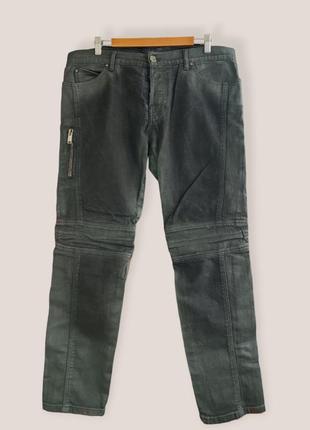 Les hommes urban waxed biker jeans штани джинси брюки чорні люкс італія balmain japan issey miyake yohji yamamoto