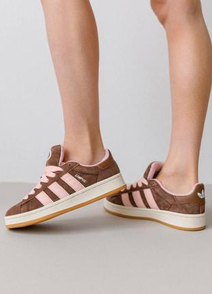 Женские замшевые кроссовки adidas campus prm brown pink, женские кеды адидас коричневые. женская обувь