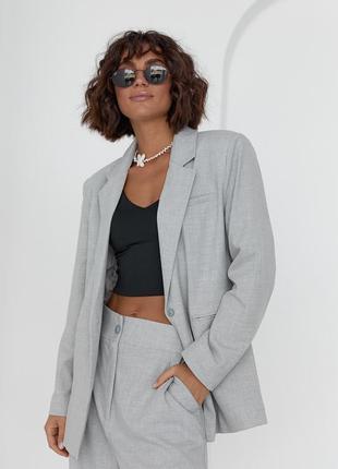 Женский однобортный пиджак на пуговице - серый цвет, l (есть размеры)9 фото