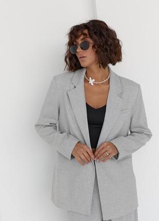 Женский однобортный пиджак на пуговице - серый цвет, l (есть размеры)6 фото