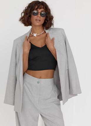 Женский однобортный пиджак на пуговице - серый цвет, l (есть размеры)7 фото