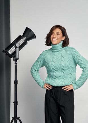 Женский свитер из крупной вязки в косичку - мятный цвет, l (есть размеры)6 фото