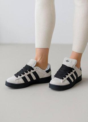 Жіночі замшеві кросівки adidas campus prm light gray black, жіночі кеди адідас сірі. жіноче взуття