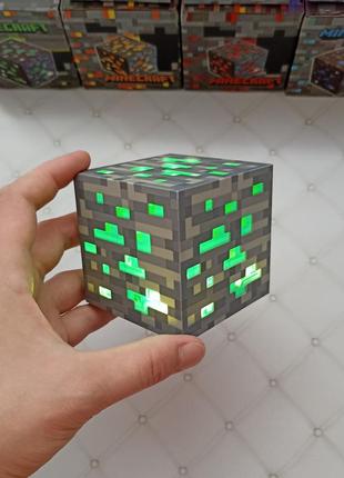 Нічник  майнкрафт  usb куб блок led my world minecraft‌ 7,5 см акуумуляторний зелений3 фото