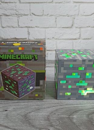 Нічник  майнкрафт  usb куб блок led my world minecraft‌ 7,5 см акуумуляторний зелений8 фото