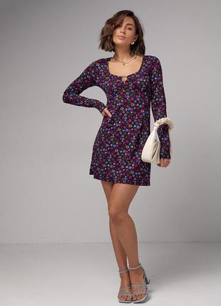Короткое платье с цветочным принтом top20ty - фуксия цвет, s (есть размеры)7 фото