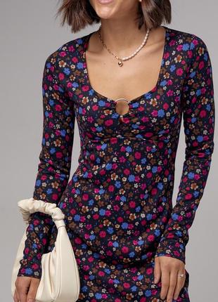 Короткое платье с цветочным принтом top20ty - фуксия цвет, s (есть размеры)4 фото