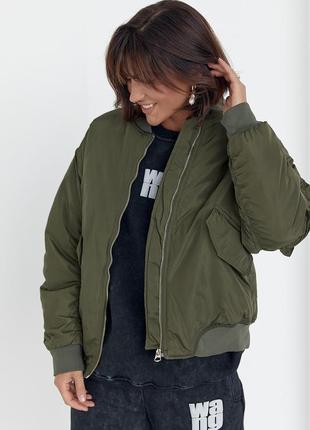 Демисезонная куртка женская на молнии - хаки цвет, m (есть размеры)7 фото