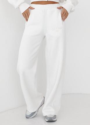 Утепленные трикотажные штаны с карманами - молочный цвет, m (есть размеры)