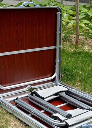 Стіл алюмінієвий розкладний для пікніка + 4 стільці, чемодан червоний8 фото