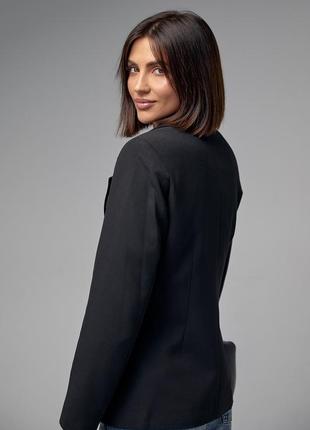 Женский однобортный пиджак приталенного кроя - черный цвет, s (есть размеры)2 фото