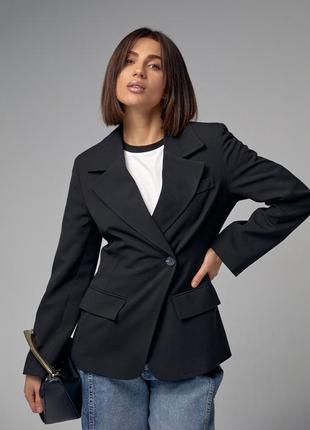 Женский однобортный пиджак приталенного кроя - черный цвет, s (есть размеры)5 фото