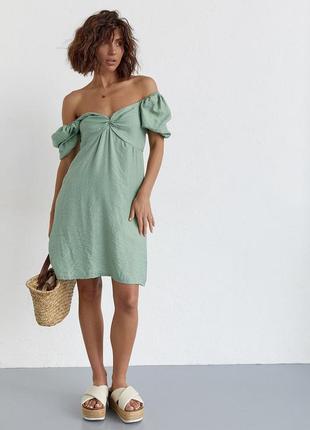 Платье мини с рукавами-фонариками sobe - мятный цвет, l (есть размеры)5 фото