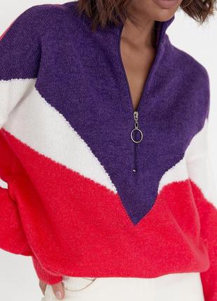 Женская трехцветкая кофта с молнией на воротнике - фиолетовый цвет, l (есть размеры)4 фото