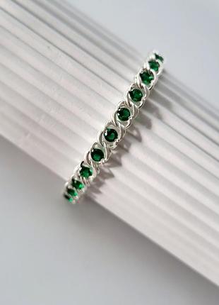 Серебряный браслет на руку арабка с зелеными камнями 17 - 22 см серебро 925 пробы бр1к3 6.52г