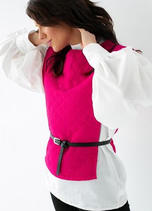 Блуза с объемными рукавами с накидкой и поясом elisa - фуксия цвет, s (есть размеры)6 фото
