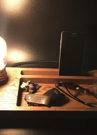 Настільна лампа органайзер з дерева настільний дизайнерський loft світильник4 фото