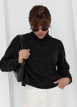 Женский вязаный свитер с рукавами-регланами - черный цвет, s (есть размеры)5 фото