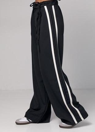 Женские брюки с лампасами на завязке - черный цвет, s (есть размеры)5 фото
