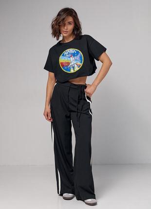 Женские брюки с лампасами на завязке - черный цвет, s (есть размеры)3 фото