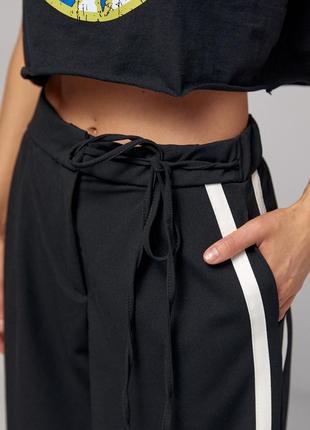 Женские брюки с лампасами на завязке - черный цвет, s (есть размеры)4 фото