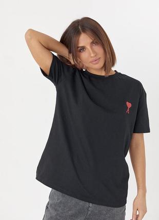 Трикотажная футболка с лаконичной вышивкой - черный цвет, m (есть размеры)