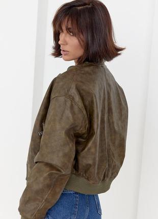 Жіноча куртка-бомбер у вінтажному стилі — хакі колір, s (є розміри)2 фото