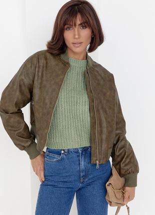 Жіноча куртка-бомбер у вінтажному стилі — хакі колір, s (є розміри)1 фото