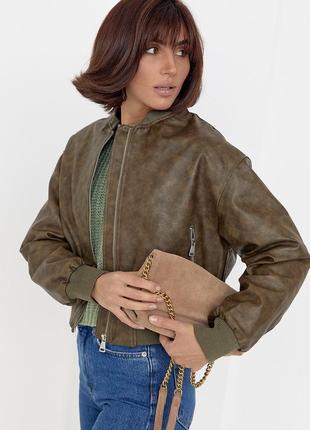 Жіноча куртка-бомбер у вінтажному стилі — хакі колір, s (є розміри)5 фото