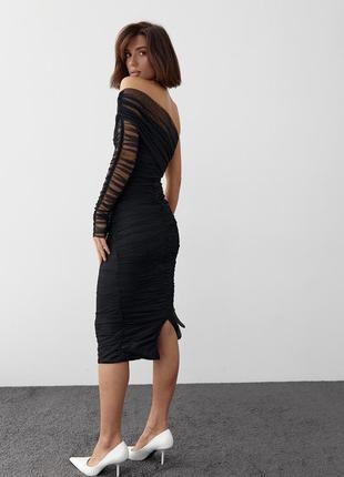 Вечернее платье из фатина с одним рукавом - черный цвет, l (есть размеры)2 фото