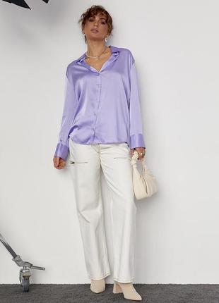 Шелковая блуза на пуговицах - фиолетовый цвет, m (есть размеры)3 фото