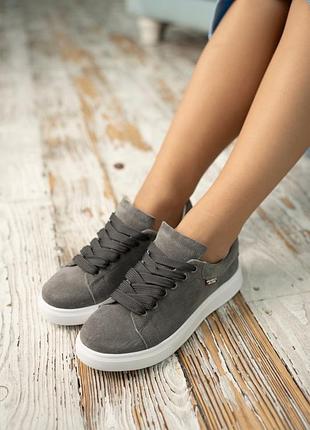Кеди жіночі з натуральної замші сірі