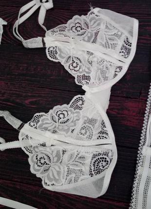 L xl sameera livia corsetti белый комплект кружевного белья с чулками и маской6 фото