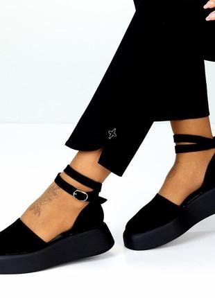 Туфли открытые женские, натуральная замша цвет черный на 40р