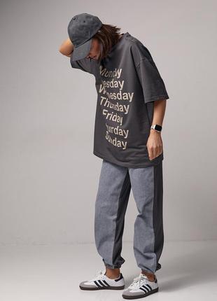 Жіночий костюм-двійка з футболкою і джогерами — темно-сірий колір, l (є розміри)7 фото