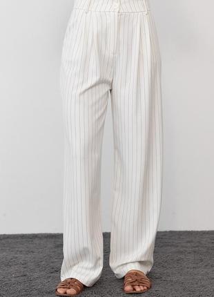 Женские брюки в полоску - молочный цвет, l (есть размеры)1 фото