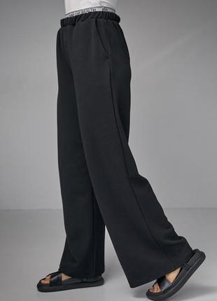 Трикотажні жіночі штани з подвійним поясом — чорний колір, m (є розміри)5 фото