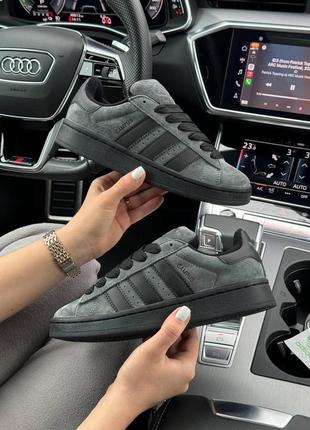 Женские замшевые кроссовки adidas campus prm dark gray black, женские кеды адидас серые. женская обувь