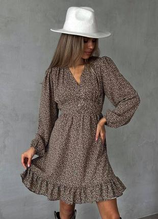 Сукня коротка шоколад в горошок на довгий рукав з вирізом в зоні декольте якісна стильна трендова