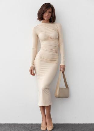 Силуэтное платье с драпировкой - кремовый цвет, l (есть размеры)