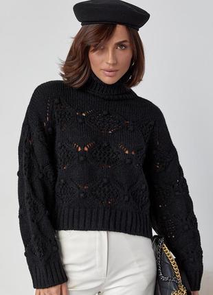 Ажурный свитер с застежкой по бокам - черный цвет, s (есть размеры)