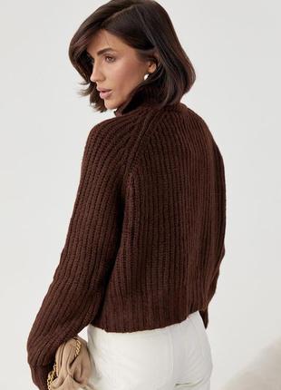 Женский вязаный свитер oversize с воротником на молнии - коричневый цвет, l (есть размеры)2 фото