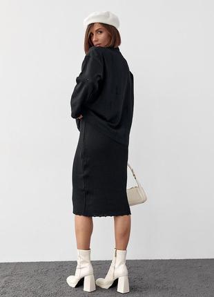 Костюм с платьем и свитером украшен рваным декором - черный цвет, l (есть размеры)2 фото