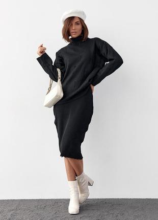 Костюм с платьем и свитером украшен рваным декором - черный цвет, l (есть размеры)7 фото