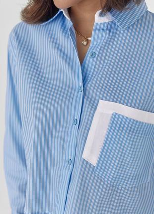 Укороченная рубашка в полоску с двумя карманами - голубой цвет, m (есть размеры)4 фото