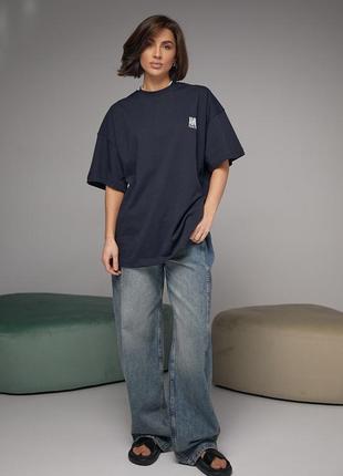 Хлопковая футболка с вышитой надписью ami paris - синий цвет, s (есть размеры)7 фото