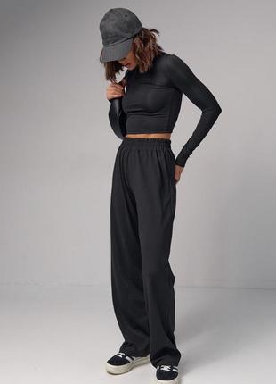 Жіночий базовий костюм з еластичної тканини — чорний колір, s (є розміри)7 фото