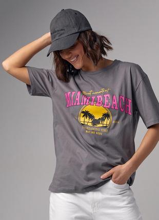 Трикотажная футболка с принтом miami beach - серый цвет, m (есть размеры)7 фото