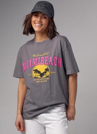 Трикотажная футболка с принтом miami beach - серый цвет, m (есть размеры)5 фото